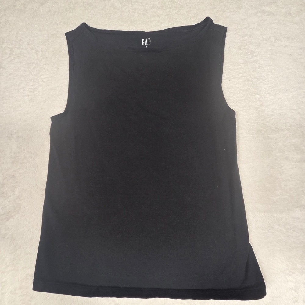 Gap Boatneck Tank Top Womens Small Black Essential Cotton Stretch Minimalist